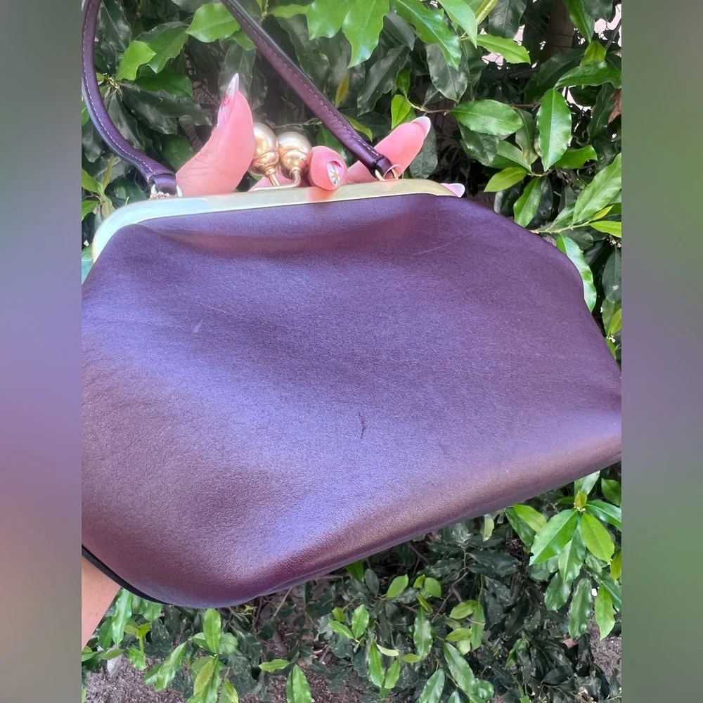 Coach Kisslock Frame 16 Bag Black Currant Leather Top Handle Purse NWT - Picture 6 of 8